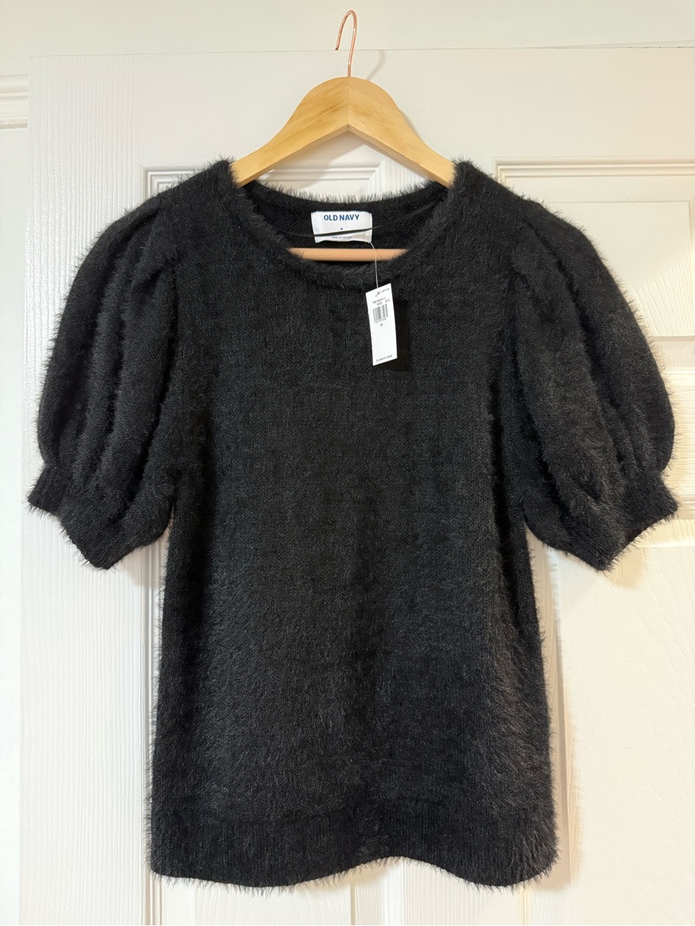 Old Navy Black Fuzzy Puff Sleeve Sweater